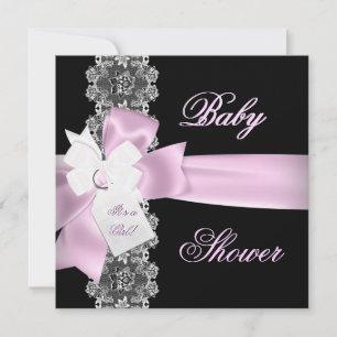 Baby shower Girl Pink White Lace Kaart