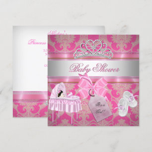 Baby shower Girl Pink White Princess Kaart
