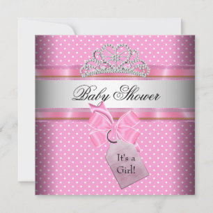 Baby shower Girl Pink White Spot Princess Kaart