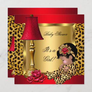 Baby shower Girl Red Gold Rozen Leopard AA Kaart