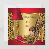 Baby shower Girl Red Gold Rozen Leopard Shoe 1 Kaart (Voorkant)