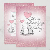 Baby shower Girl Roze Glitter Olifanten Kaart (Voorkant / Achterkant)