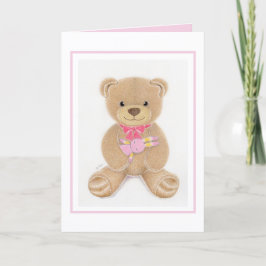 Baby Shower Girl Teddy Bear Folded Greeting Card Kaart