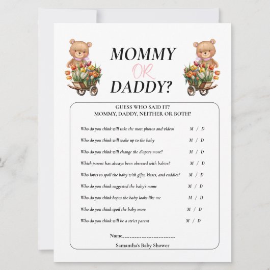 Baby shower Girl Teddy mama Dad Floral Rustic Kaart (Voorkant)