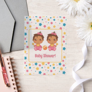 Baby shower Girl Twins Stars Dark Insert Vellum Uitnodigingen