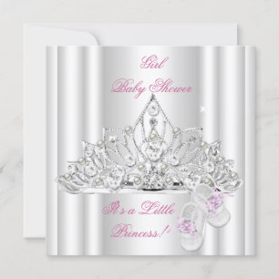 Baby shower Girl White Pink Princess Tiara Kaart