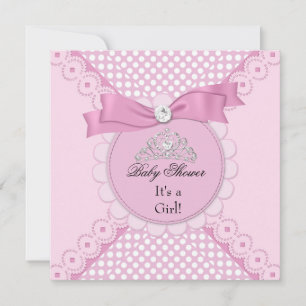 Baby shower Girl White Pink Princess Tiara Kaart