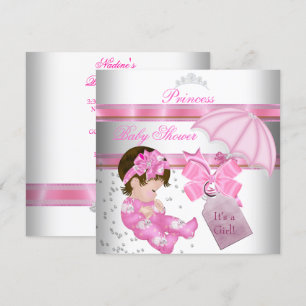 Baby shower Girl White Pink Princess Tiara Kaart