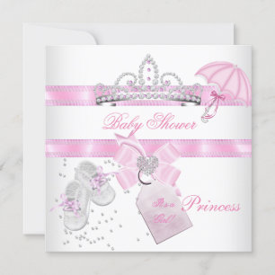 Baby shower Girl White Pink Princess Tiara Magical Kaart