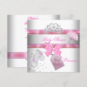 Baby shower Girl White Pink Princess Tiara Magical Kaart