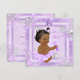 Baby shower Girl Winter Lavender Snowflake Ethnic Kaart