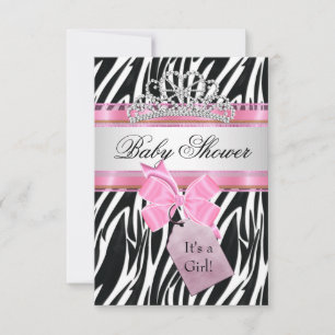 Baby shower Girl Zebra Pink Princess Kaart