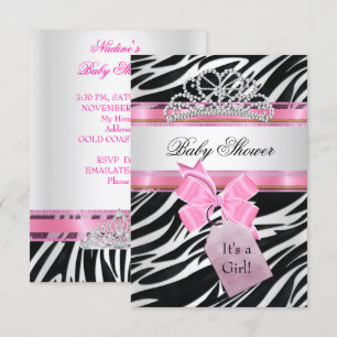 Baby shower Girl Zebra Pink Princess Tiara Kaart