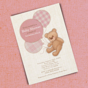 Baby shower Girls Pink Teddy Bear Kaart