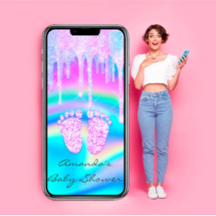 Baby shower Girly Feet Drip Unicorn Holografen Opa Kaart