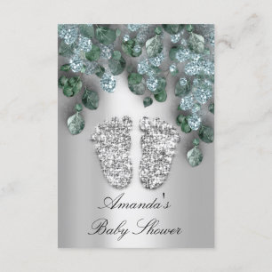 Baby shower Glitter Feet Grey Eucalyptus Green Blu Kaart