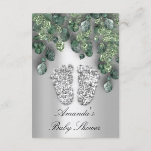 Baby shower Glitter Feet Grey Eucalyptus Green VIP Kaart
