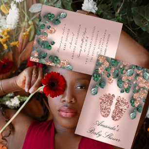 Baby shower Glitter Feet Roos Eucalyptus Woodland Kaart