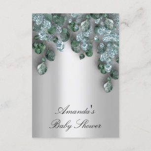 Baby shower Glitter Gray Eucalyptus Green Blue Kaart