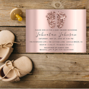 Baby shower Glitter Roos Gold Feet Grey Boy Girl Kaart