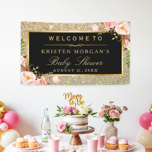 Baby shower Glitter Sparkles Pink Floral Spandoek