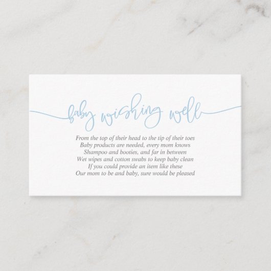 baby shower, goed wensen, creatief blauw script informatiekaartje (Voorkant)