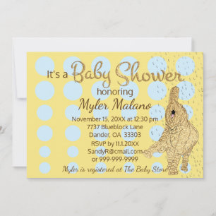 Baby shower Gold Blue Baby Elephant Blue Kaart