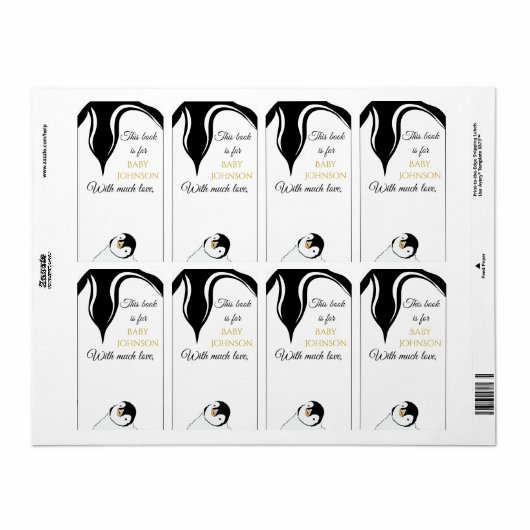 Baby shower "Gold Penguin" Bladzijde 8 Etiket (Full Sheet)
