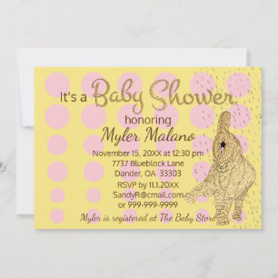Baby shower Gold Pink Baby Elephant Kaart