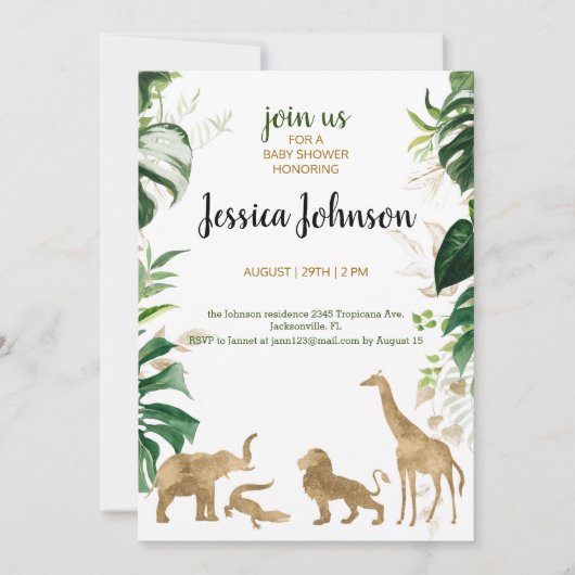 Baby shower Gold Safari Invitation (Devant)