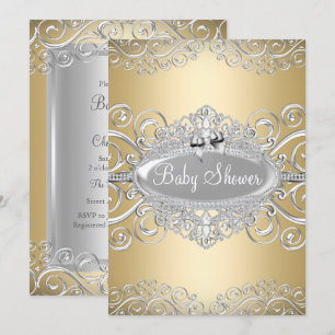 Baby shower Gold & Silver Damask Princess Kaart