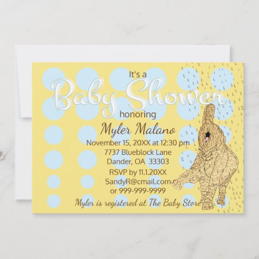 Baby Shower Goud Baby Olifant Blauw Kaart (Voorkant)