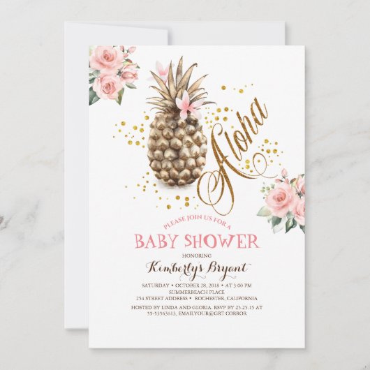 Baby shower goudananasappelroze strand kaart (Voorkant)