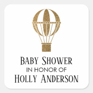 Baby Shower Gouden Glitter Heet Luchtballon met Na Vierkante Sticker