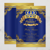 Baby shower gouden kroonkoninklijk blauw prins kaart (Voorkant / Achterkant)