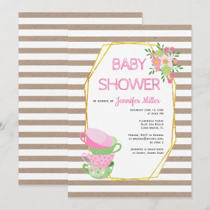Baby shower goudveelhoekige florthee kaart