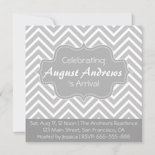 Baby Shower: Gray and White Chevron Pattern Kaart (Voorkant)