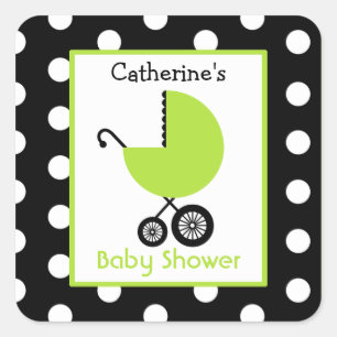 baby shower Green Carriage & Polka Dots Vierkante Sticker