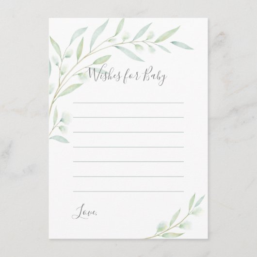 Baby shower Greenery Elegant Waterverf wenst Advieskaart (Voorkant)