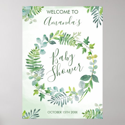 Baby shower Greenery Wreath Poster (Voorkant)
