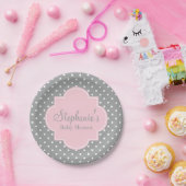 Baby shower grijze, witte en pasteelroze pols papieren bordje (Feest)
