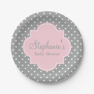 Baby shower grijze, witte en pasteelroze pols papieren bordje