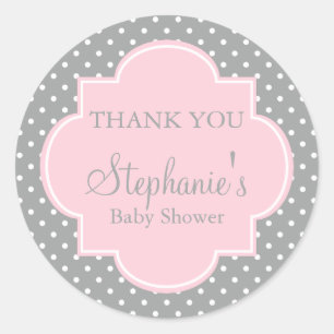 Baby shower grijze, witte en pasteelroze pols ronde sticker
