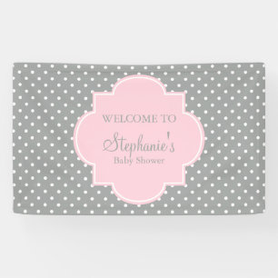 Baby shower grijze, witte en pasteelroze pols spandoek