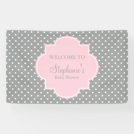 Baby shower grijze, witte en pasteelroze pols spandoek (Horizontaal)
