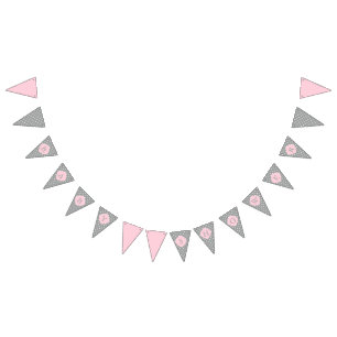 Baby shower grijze, witte en pasteelroze pols vlaggetjes