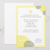 Baby shower gris jaune Dahlia Invitation pieds (Devant / Derrière)