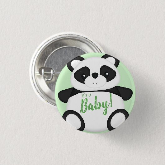 Baby shower Groen Beer Panda Ronde Button 3,2 Cm (Voorkant /achterkant)