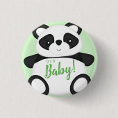 Baby shower Groen Beer Panda Ronde Button 3,2 Cm (Voorkant)