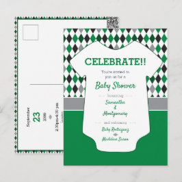 Baby shower Groen en zwart argyle Briefkaart
